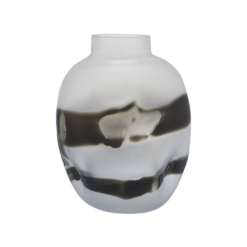 Glass Gray Dented Abstract Vase, 11"