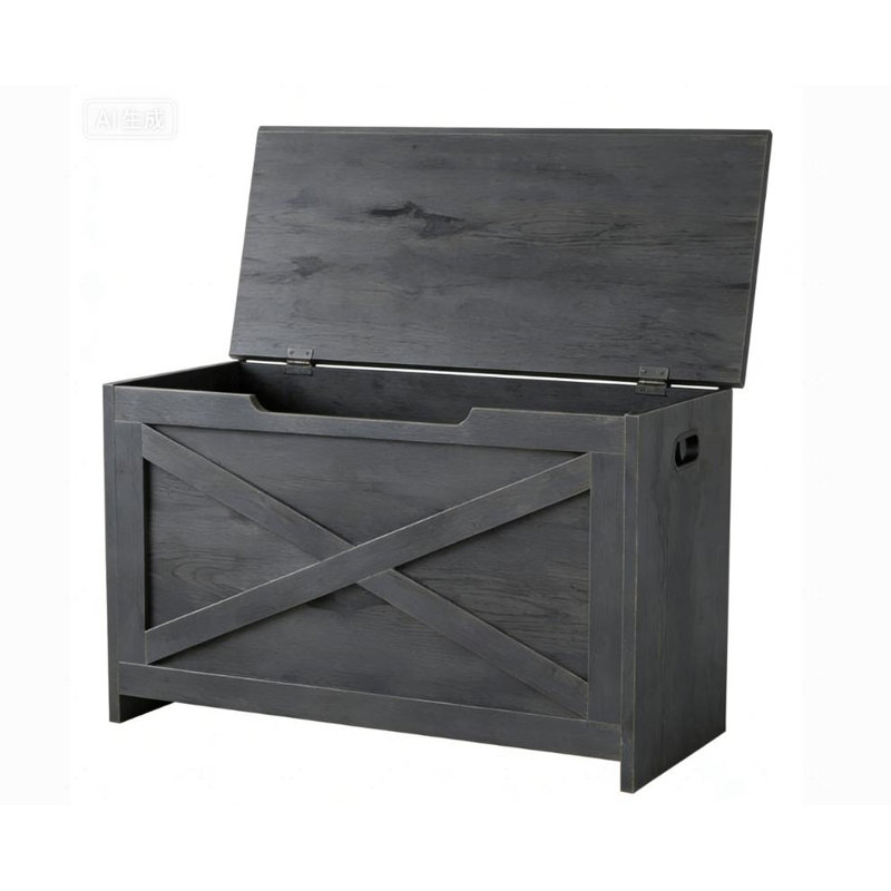 Banc de rangement en bois 30 po, coffre de rangement avec charnières de sécurité, Lime grey 1