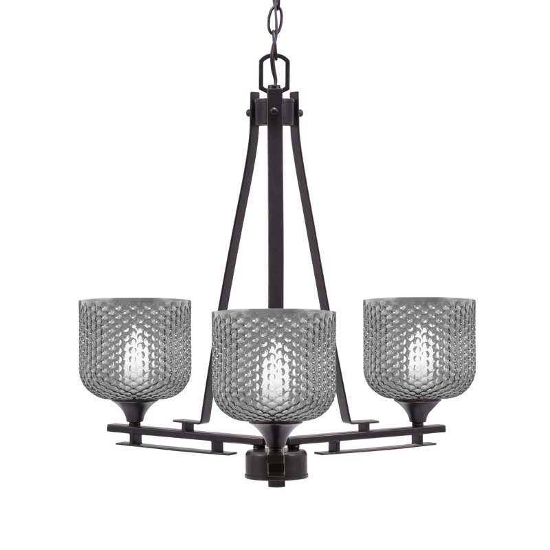 Uptowne 3 Light Uplight Chandelier Shown In Dark Granite Finish With 6" Smoke Textured Glass
