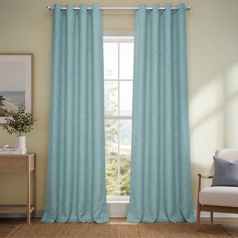 Oneridge Room Darkening Faux Linen Single Curtain Panel, 50" W x 84" L, Sea Thistle
