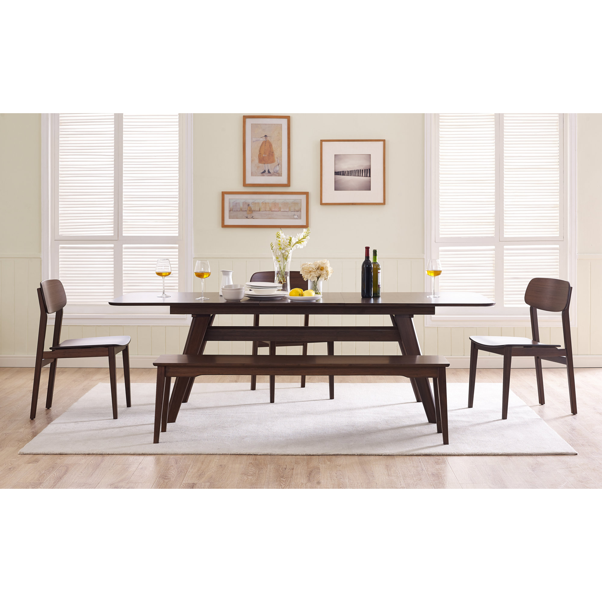Lacey 48"-64" Solid Wood Bench, Caramelized, 17.5" H x 64" W x 14" D