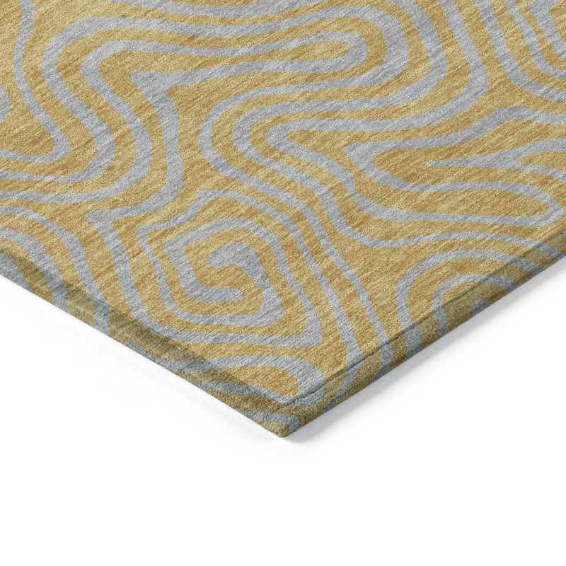 Gold Flat Woven Synthetic Washable Rectangular Rug 2'6" x 3'10"
