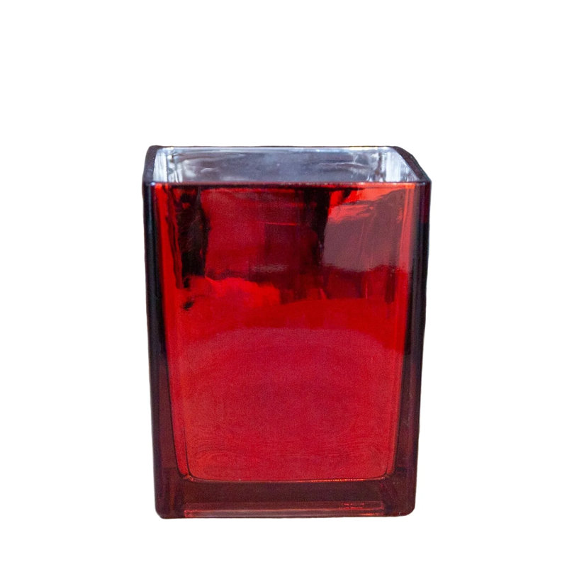 Machine Made Glass Cube Vase Red-4.70"H