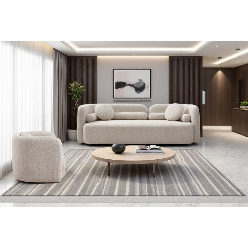 Ensemble de canapé de salon 2 pièces Modern, 2 places, canapé incurvé rembourré avec fauteuil d'appoint, Beige