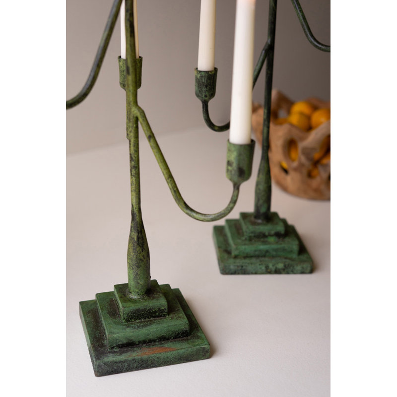  Ensemble de candélabres en métal Green Patina