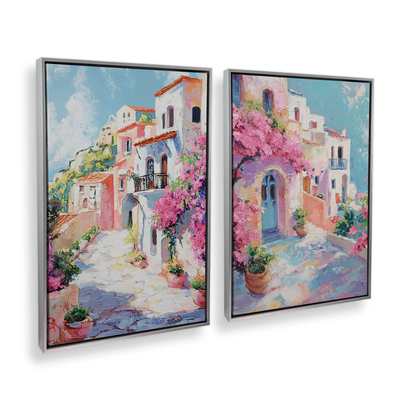Ensemble de 2 impressions Amalfi Blooming Pathway, 48 po x 32 po, Cadre flottant en chrome poli