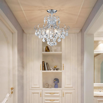 Plafonnier lustre en cristal moderne, luminaire semi-encastré 4 lumières pour cuisine, salle à manger, salon, chambre à coucher, couloir, bar, placard, base E12