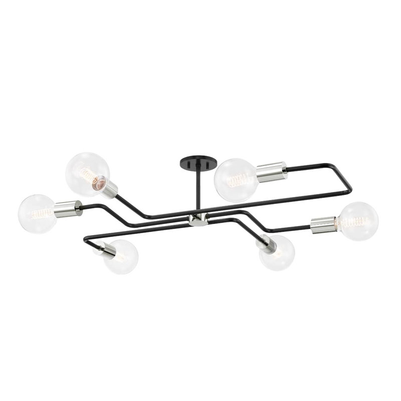 Jena 6 Light Semi Flush, Polished Nickel/Textured Black, 10.25" H x 40" W x 40" D