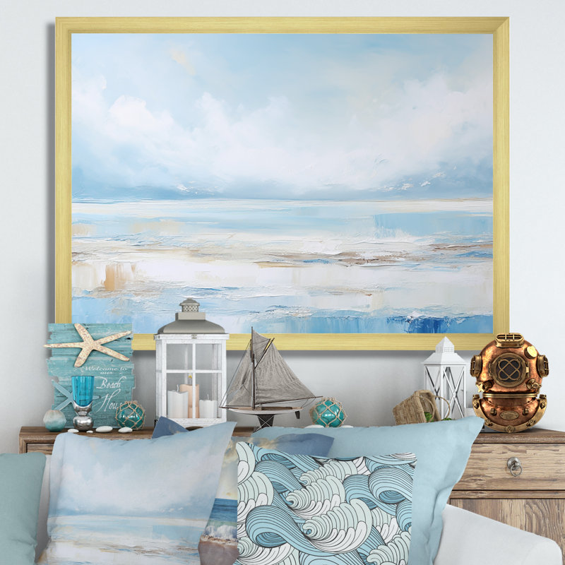 Coastal Beach Minimal Scenery IV - Salon d'art mural plage et océan, Cadre doré simple, H 30 po x l 40 po x P 1,5 po