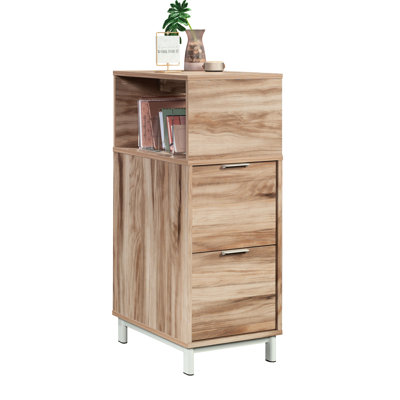 Tour à dossiers en bois, façon moderne d'organiser le bureau, deux tiroirs pour dossiers de format lettre et légal, convient à la maison, aux espaces de travail partagés, brun rehausse l'élégance du décor, structure en métal avec bords d'impact, compact