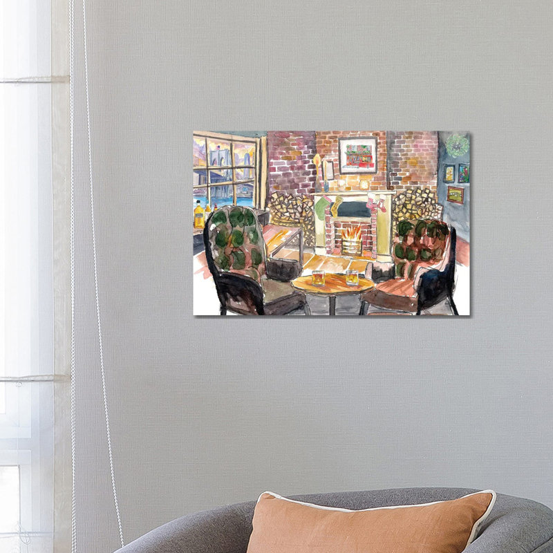 Quiet And Cozy Christmas Eve At Fireside In New York Pub by Markus & Martina Bleichner - Wrapped Canvas Gallery-Wrapped Canvas Giclée