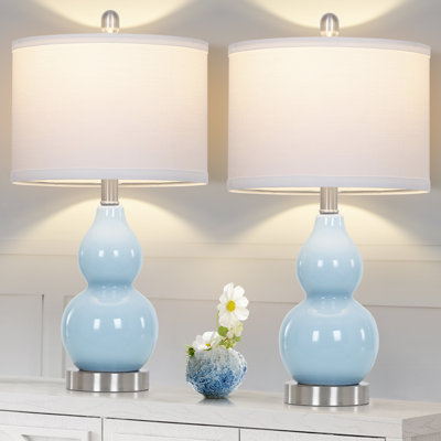 Haahris 22" Ceramic Gourd Bedside Table Lamp Set with Bulbs