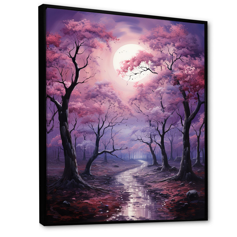 «Oak Trees In Amethyst Hues River II», reproduction d'art sur toile, Cadre flottant noir, H 44 po x l 34 po x P 1,5 po