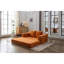 Lit escamotable en chenille de style rétro, de couleur orange - coussin amovible et moelleux pour la détente, base pliable du lit du salon, revêtement en teinture
