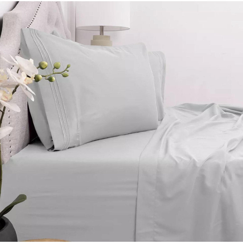 Microfiber Sheet Set, Queen Sheet Set + Fitted Sheet + 2 Pillowcases, Silver
