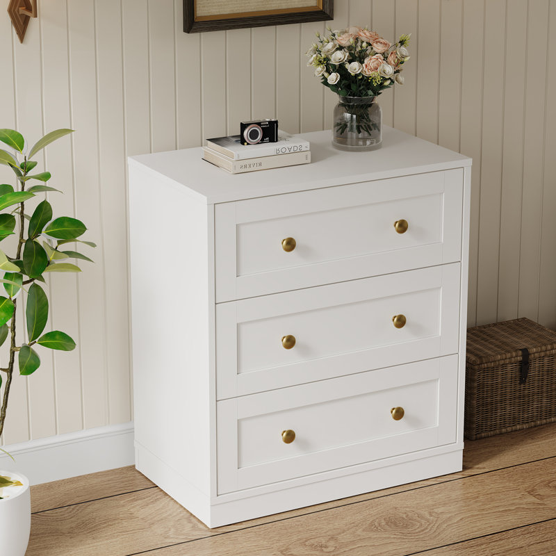 Modern Nightstand With 3 Drawers, White