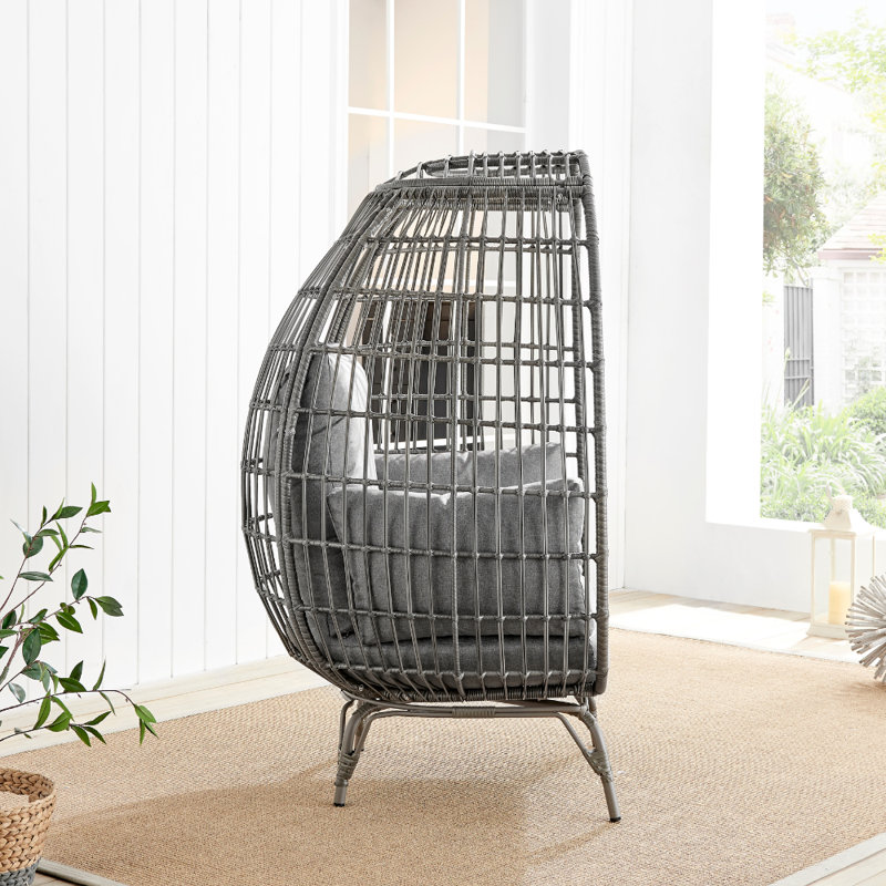 Fauteuil œuf en rotin avec coussin Coffeyville, Gris
