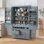 Grande armoire de rangement autoportante en bois avec 8 portes, 3 tablettes réglables, 7 tiroirs et 8 supports à vin