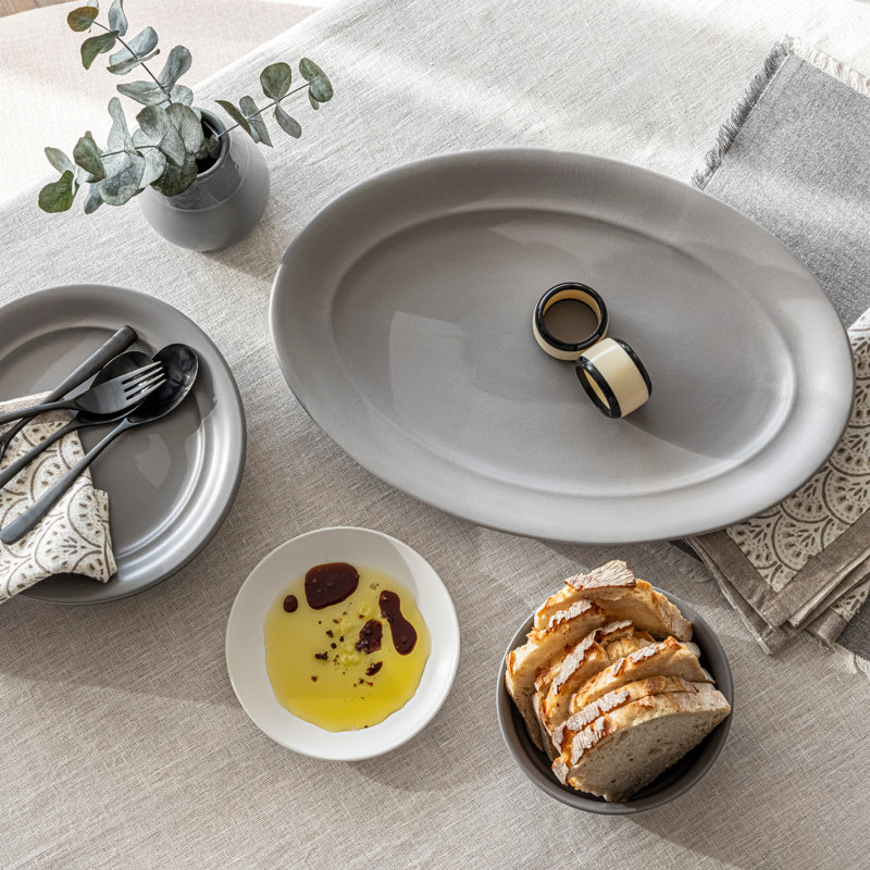 Gray Ceramic Oval Serving Platter with Glossy Finish