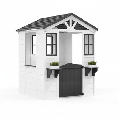 Maisonnette en bois pour enfants avec cuisine, chalet extérieur en cèdre, blanc