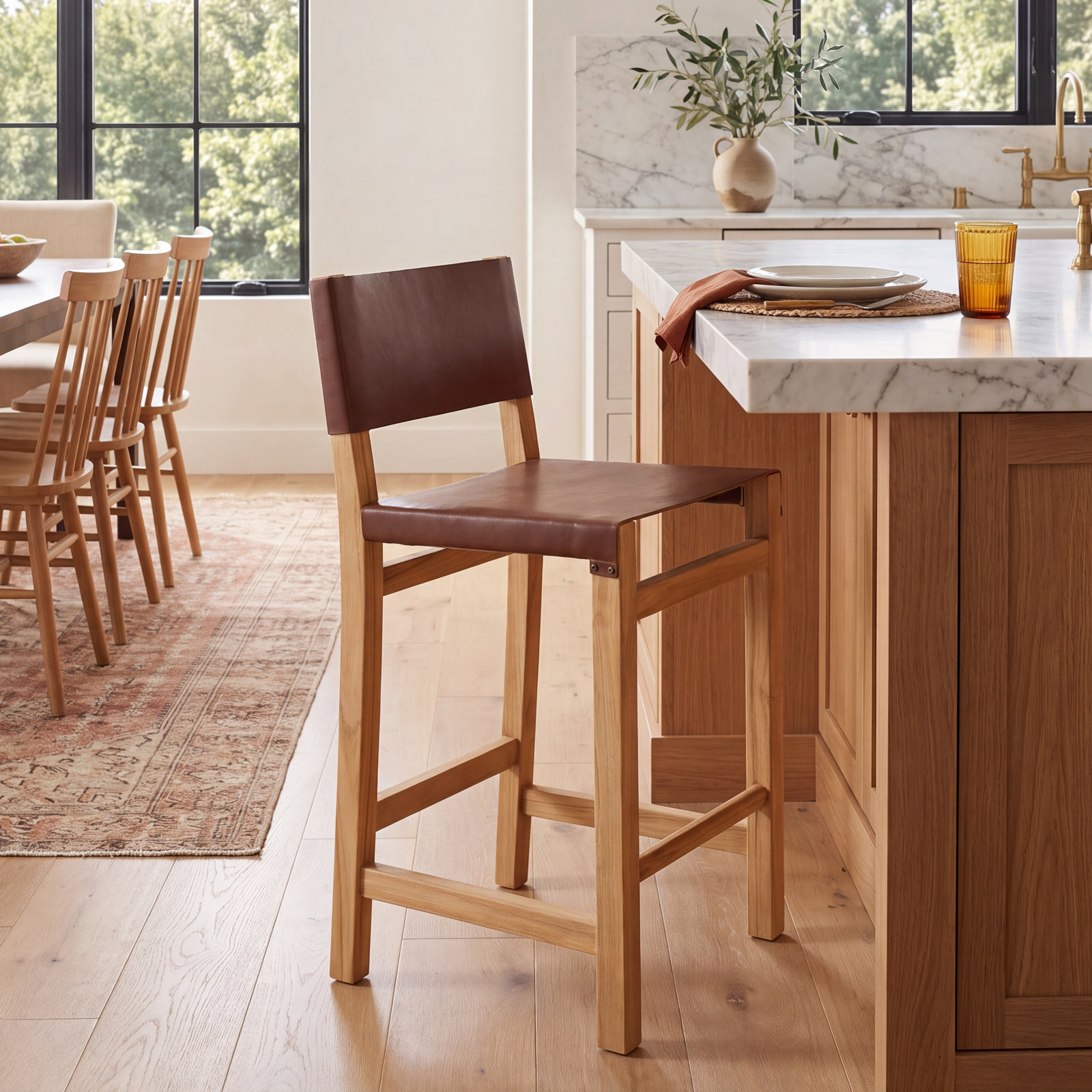 Chanler 30" Bar Stool, Cognac Faux Leather
