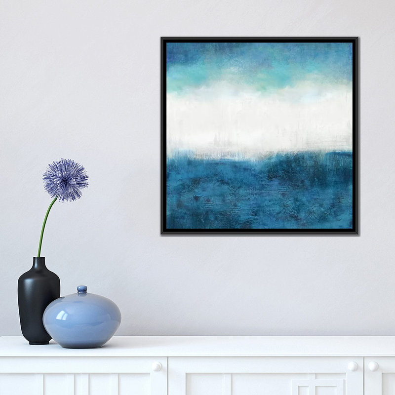 «Aqua Dawn», reproduction sur toile, H 18 po x l 18 po x P 1,5 po, Toile encadrée noire, Pas de tapis