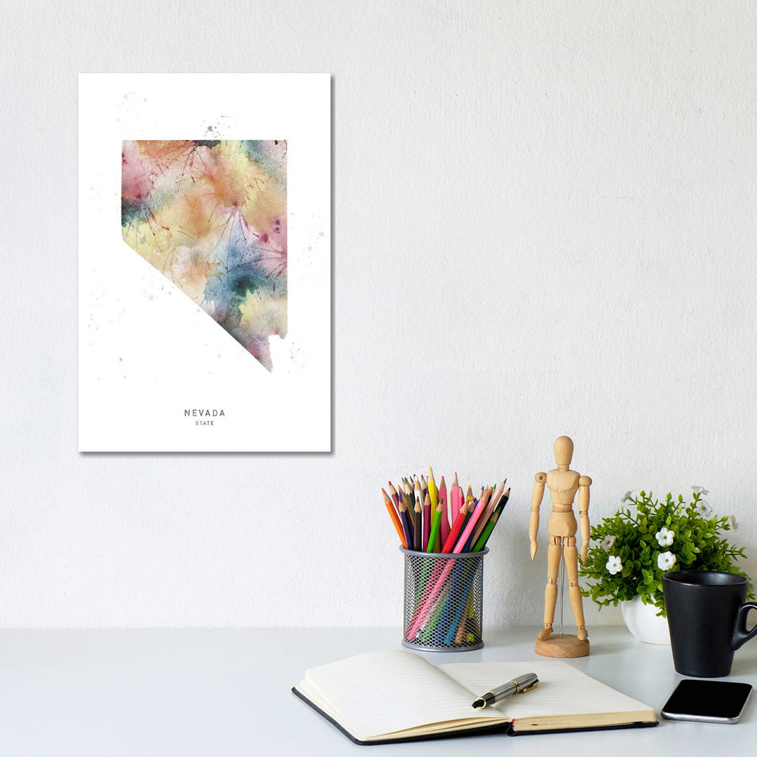 Nevada State Watercolour by WallDecorAddict - Wrapped Canvas Painting