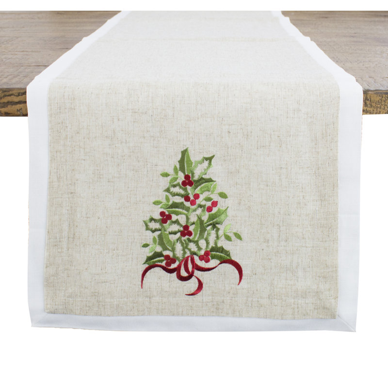 Chemin de table sapin de Noël naturel et blanc, L 96 po x l 16 po