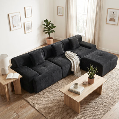 118" Modular L-Shaped Sectional Sofa, Boneless Chenille Cloud Couch with Movable Ottoman