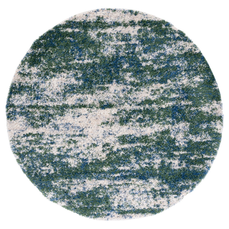 Tapis abstrait vert / beige Difiore, Rond 5 pi 3 po