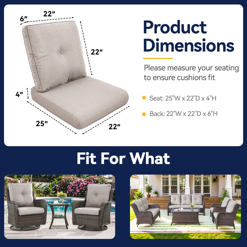 Deeominia Outdoor Furniture Cushion Set - Seat/Back Cushions for Swivel Gliders and Armchairs, Beige