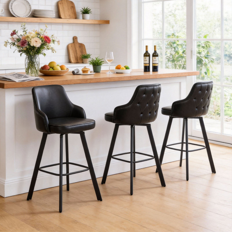 Tabourets de bar pivotants rembourrés à dossier haut (lot de 3), Noir, 3, Tabouret de bar (siège d’une hauteur de 30 po)