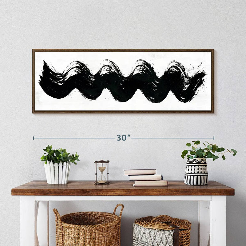Vagues abstraites, 31 po x 11 po, Cadre flottant noyer