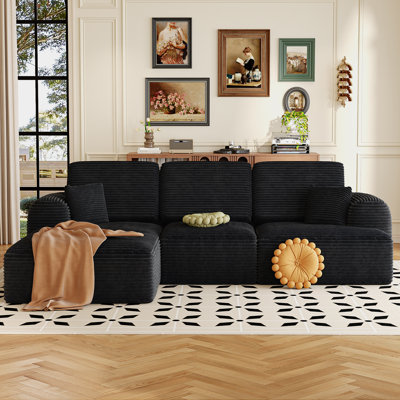 3 Piece Upholstered Modern Sectional Sofa With Pillow, No Assembly Required