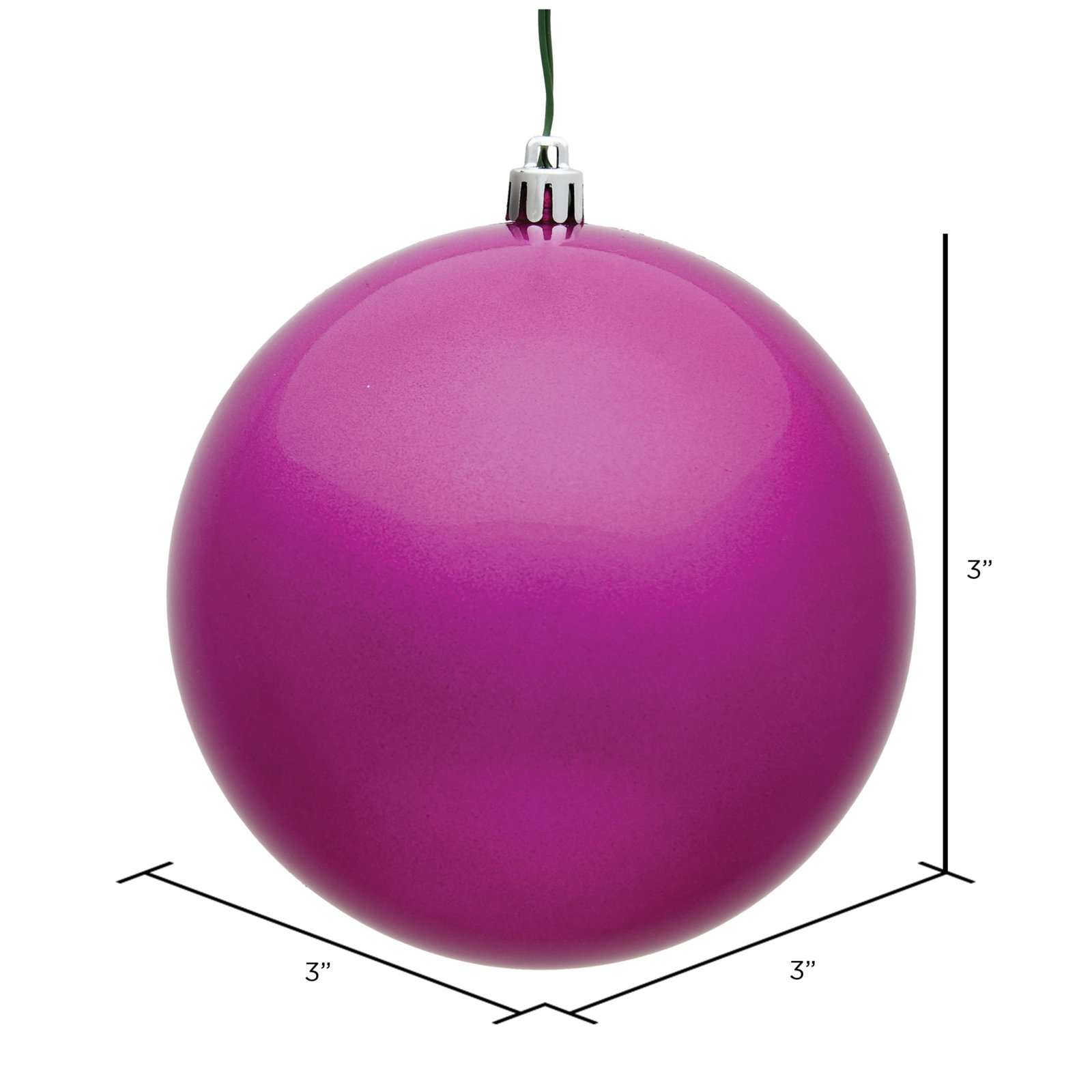Holiday Décor Ball Ornament, 3" H x 3" W x 3" D, Fuchsia