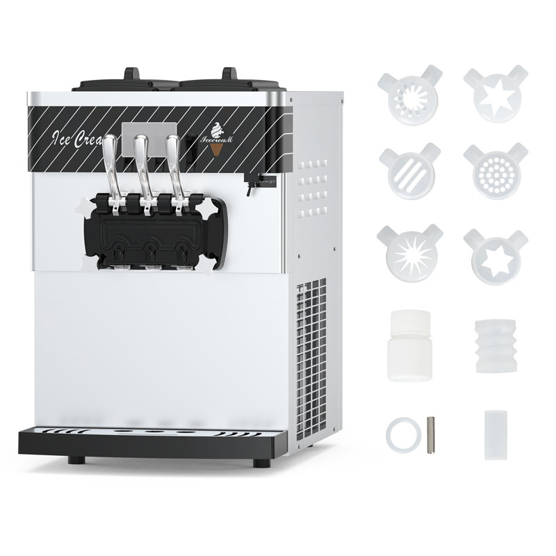 2450W Machine à crème glacée pour comptoir 3 options de saveur avec affichage numérique de 1,6 gallon de 5 à 7,9 gallons par heure avec pré-refroidissement standard américain