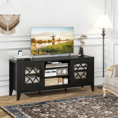 Winston Porter Tv Stand For Tvs Up To 65" With 3-position Adjustable Shelves Tempered Glass Doors