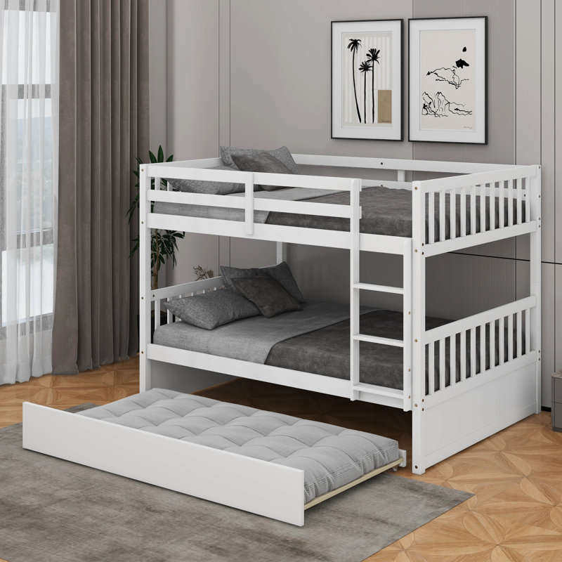 Full Over Full Rubber Wood Bunk Bed With Trundle