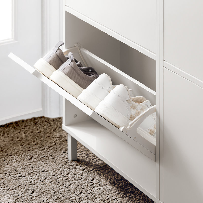 Shoe Storage Cabinet for Entryway with 2 pull-down drawers, 35.4" H x 19.7" W x 7.5" D, White