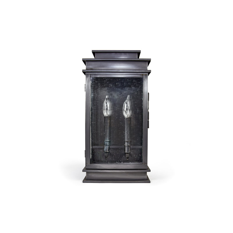 Lanterne murale d’extérieur 2 ampoules empire, Laiton foncé, Verre puceux transparent, H 18,25 po x l 9,25 po x P 5,75 po