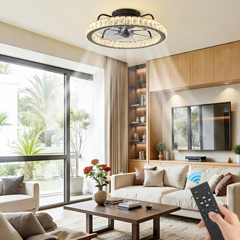 Ventilateur de plafond en cristal 20 po avec télécommande, ventilateur de luxe moderne