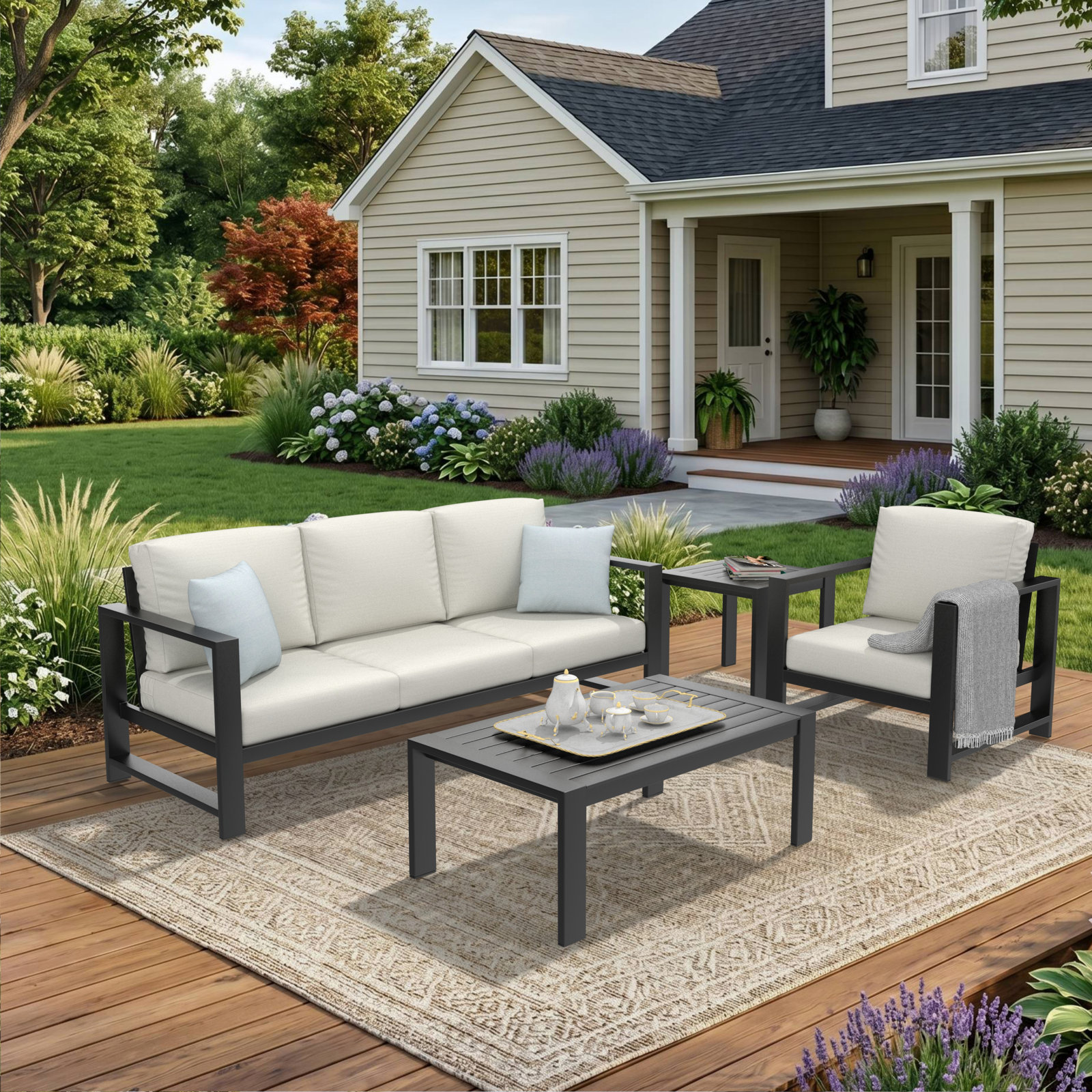 Dulcie 4-Person Sunbrella® Patio Seating Group, Canvas White Sunbrella® Canvas