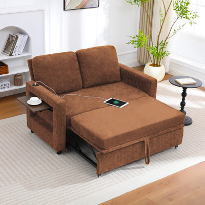 Upholstered Convertible Sleeper Sofa featuring USB Ports and Side Pocket