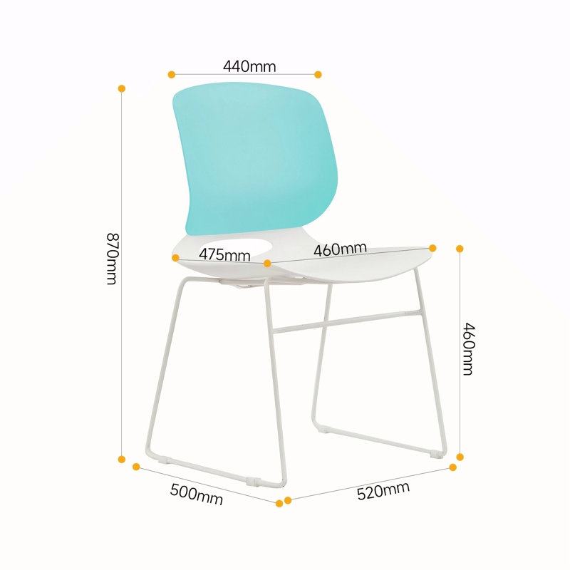 Ensemble de 4 chaises empilables modernes en polypropylène avec dossier renforcé en fibre de verre, Bleu