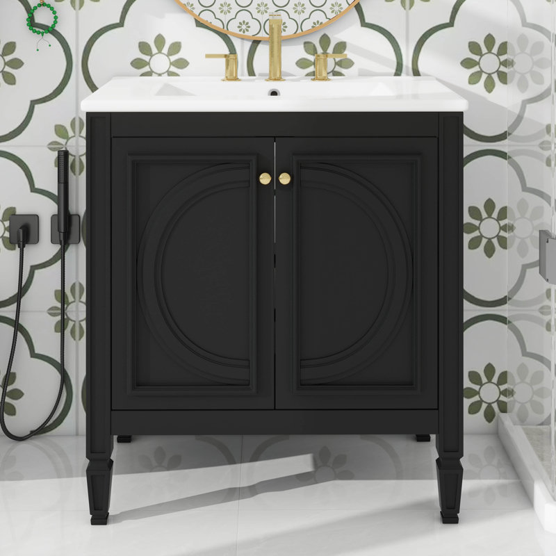 Meuble-lavabo minimaliste de 30 po avec lavabo - conçu avec deux portes et une tablette intégrée, Noir