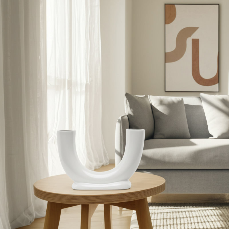 Vases Stoneware Ceramic Sculptural Arch Tube Form Modern Single Decorative Accent Vase Contemporary Curved Ceramic Stoneware Vessel for Floral Display Abstract U-Shape Statement Vase Decor