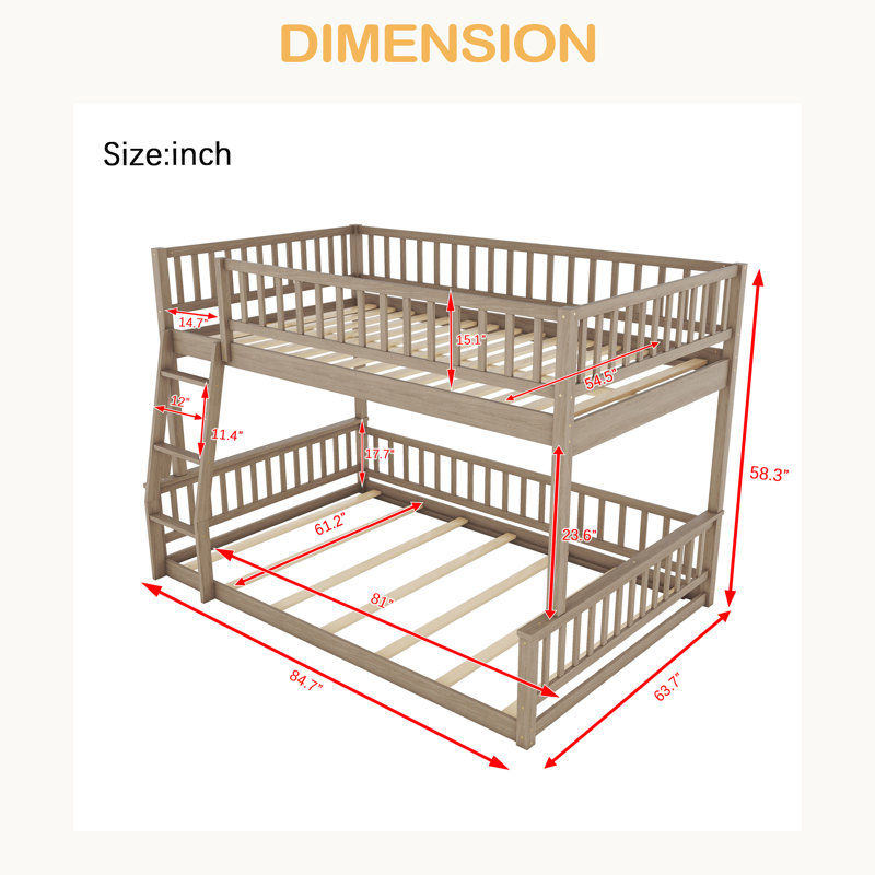 Full XL Over Queen Bunk Bed With Ladder And Guardrails, Walnut