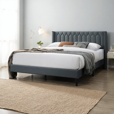 Lit double moderne avec tête de lit en losange gris anthracite