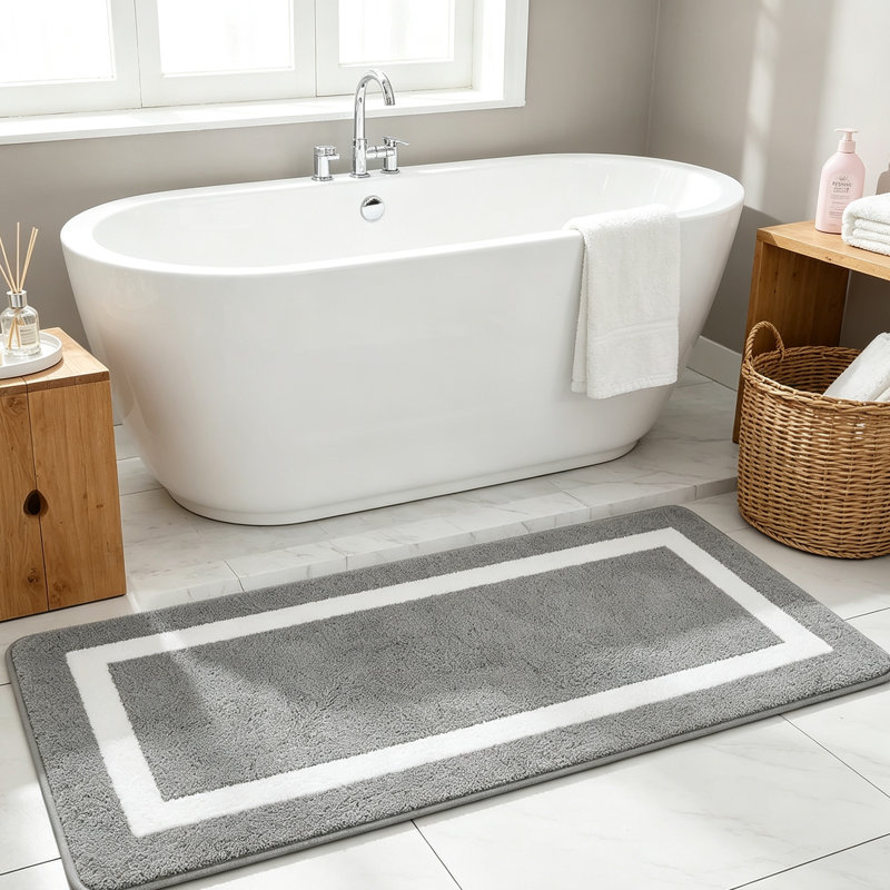 Extra Long Microfiber Non-Slip Bath Mat for Shower & Tub
