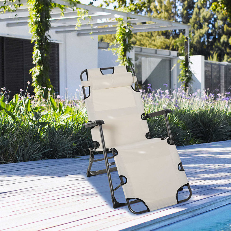 Outsunny Folding Chaise Lounge Chair For Outside, 2-In-1 Tanning Chair With Pillow & Pocket, Adjustable Pool Chair For Beach, Patio, Lawn, Deck